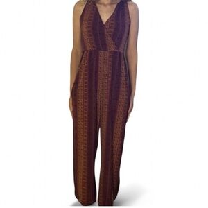 BCBGeneration Red & Orange Multi Print Cropped Folklore Striped Jumpsuit